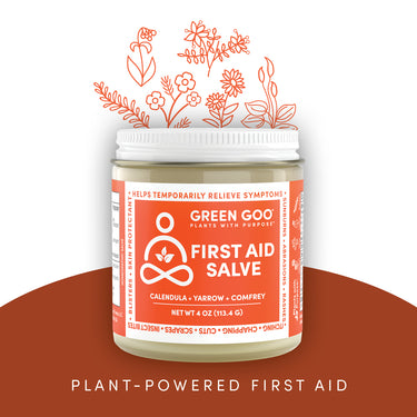 First Aid Jar with herbs drawings above it Plant-powered First Aid